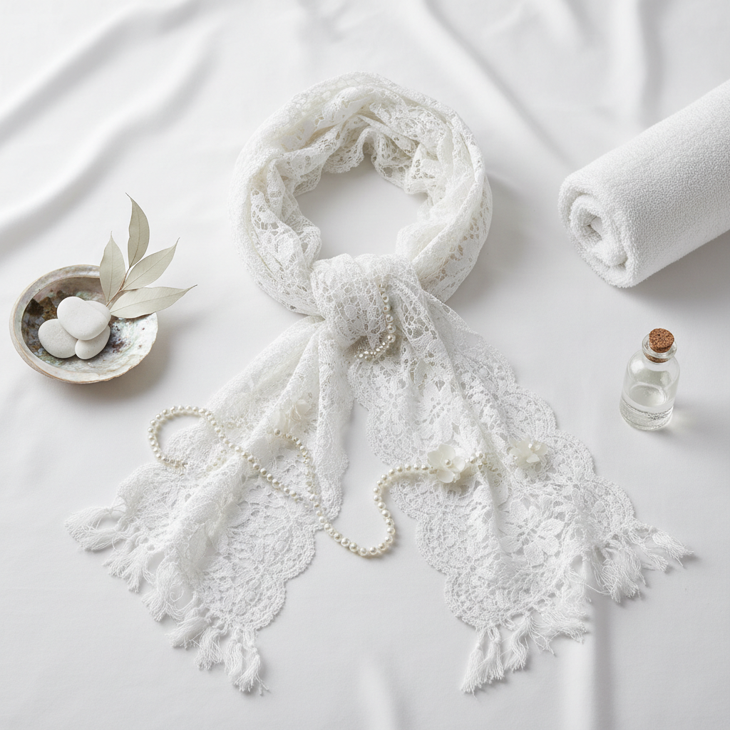 Boho Lace Hair Scarf Headband on white background